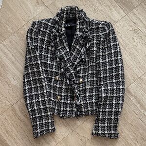 Zara Black and White Tweed Blazer
